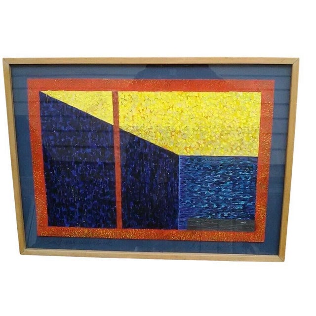 Colorful Vintage Geometric Abstract Collage Painting by Mary Seyfarth, Signed, 15” X 21” For Sale - Image 4 of 4