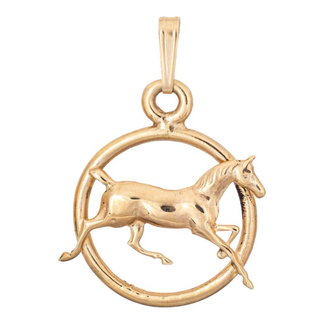 Vintage Horse Charm Pendant 14k Yellow Gold Animal Fine Estate Jewellery For Sale