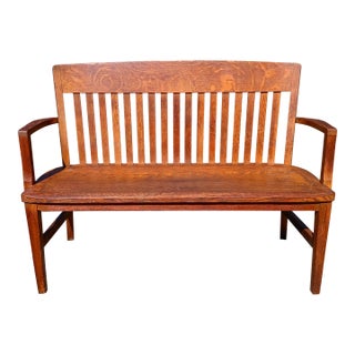 Antique Quartersawn Oak Court House Bench Bl Marble Chair Co Bedford Ohio 1920 For Sale