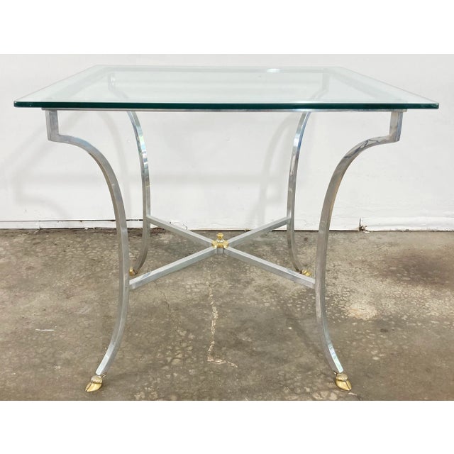 Vintage Neoclassical Maison Jansen Style Steel and Brass Hoofed Table For Sale - Image 9 of 9