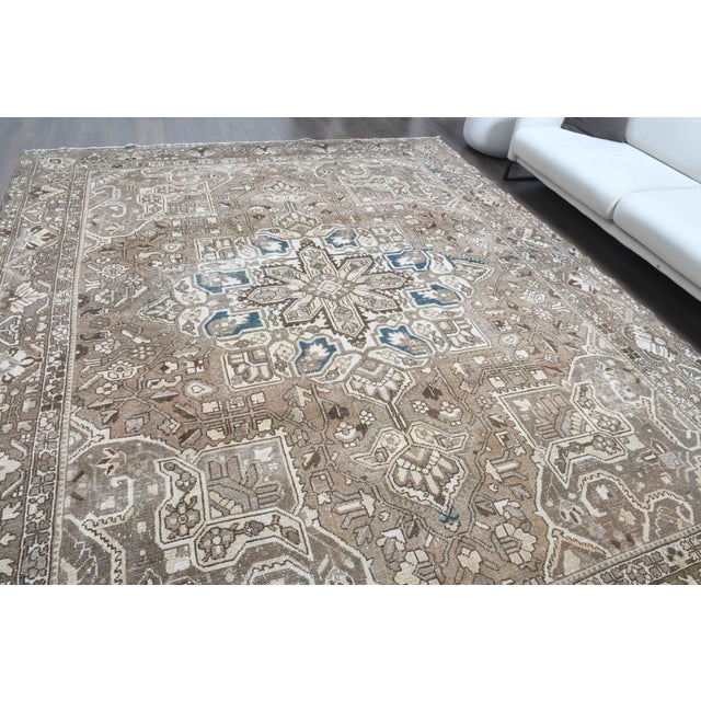 Textile 1970s Vintage Persian Handmade Wool Cotton Light Brown Area Rug For Sale - Image 7 of 11