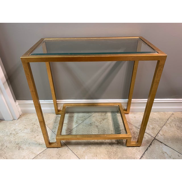 Late 20th Century Vintage Gold Leaf Double Shelf Glass Console Table For Sale - Image 12 of 12