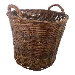 1970s Woven Dark Brown Basket with Handles For Sale