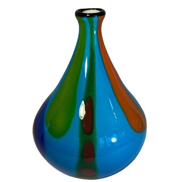 13+ In. Tall Murano Style Multicolor Tear Shaped Art Glass Vase For Sale - Image 11 of 16