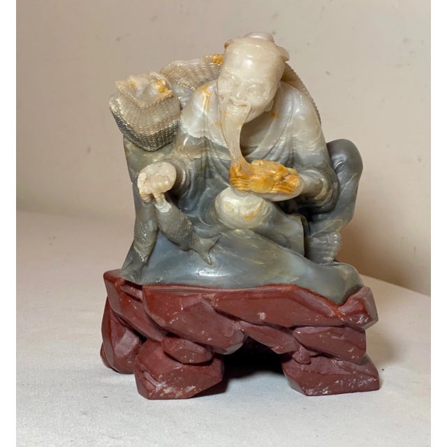 Up for sale is a high quality hand carved antique Chinese Shoushan stone figural sculpture. This beautiful dense hard...