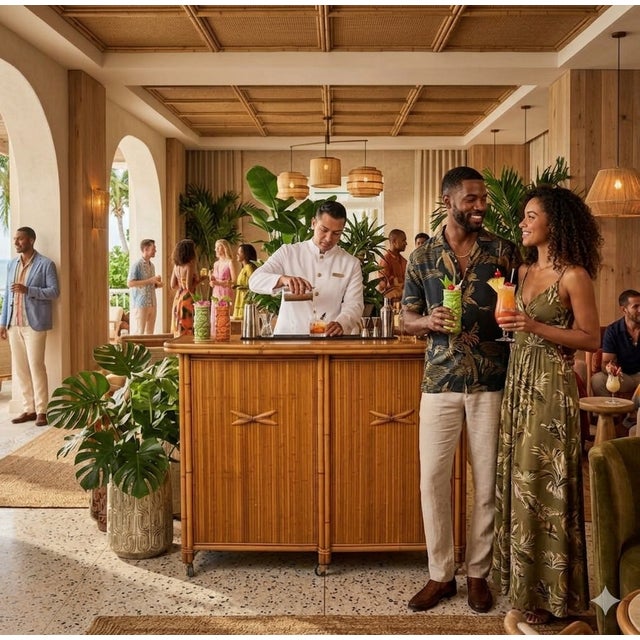 1950s Heywood-Wakefield MCM Hawaiian Mobile Cocktail Bar For Sale - Image 11 of 11