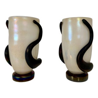 Murano Black and White Glass Vases by Cenedese, 2000s, Set of 2 For Sale