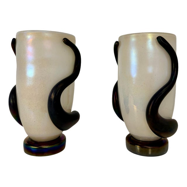 Murano Black and White Glass Vases by Cenedese, 2000s, Set of 2 For Sale