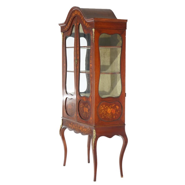 Antique Dutch Marquetry Mahogany Display Cabinet with Ormolu Mounts Circa 1890 For Sale - Image 4 of 12