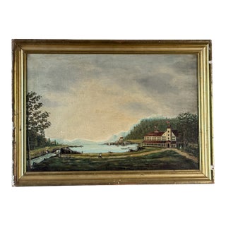 19th Century American Folk Art Adirondack or New England Resort Hotel Oil Painting For Sale