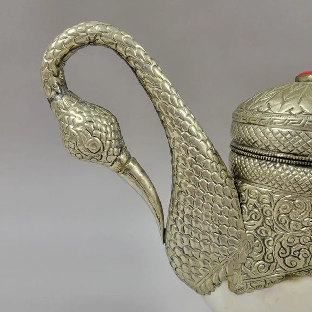 Silver Anglo-Indian Silvered Metal and Nautilus Shell Swan Sculpture Container For Sale - Image 8 of 9