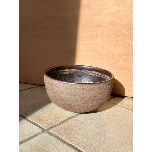 Brown Handmade Studio Ceramic Bowl with Turquoise Accents, France, 1970s For Sale - Image 8 of 12