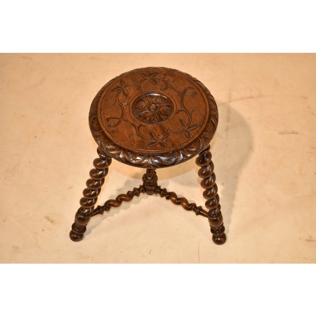 Wood Late 19th Century French Oak Tripod Stool For Sale - Image 7 of 10
