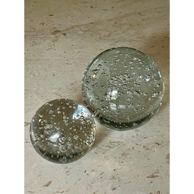 Vintage Mid-Century Modern Controlled Bubble Art Glass Paperweights - Pair For Sale - Image 4 of 4