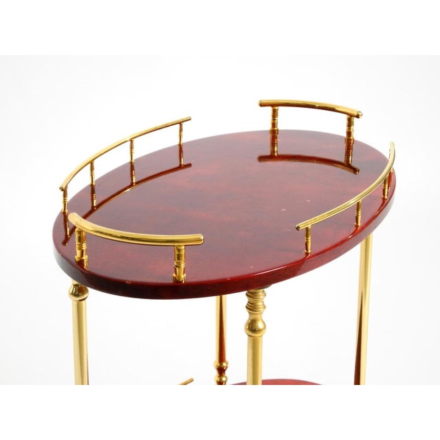 Serving Bar Cart in Cherry-Red Goatskin from Aldo Tura, Italy, 1960s For Sale - Image 13 of 18