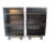 A pair of dark ebony coffee toned Mid Century nightstands with open storage and pull out tables making for functional...