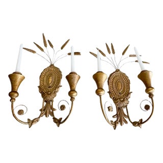 Pair Wheat Sheaf of Candle Wall Sconces For Sale