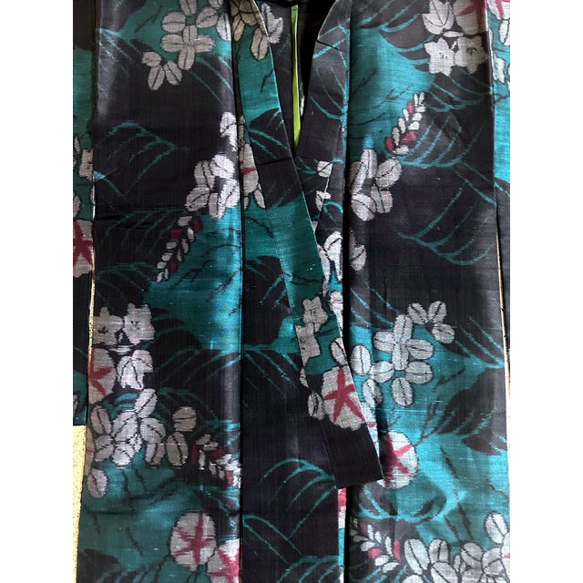 Mid-Century Modern Mid 20th Century Exceptional Japanese Summer Asa Hitoe Weft Ikat Kimono Provenance For Sale - Image 3 of 11