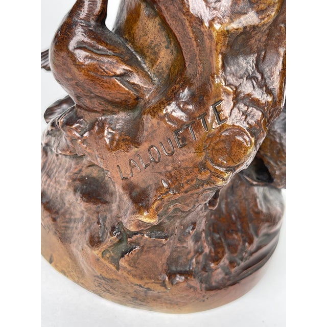 Brown A Patinated Bronze Sculpture of a Standing Lady Feeding Ducks by Lalouette For Sale - Image 8 of 8