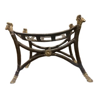 1960’s Maison Jansen Style Steel & Brass Ram Heads Hoofed Vanity Bench For Sale