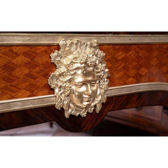 Antique French Napoleon III Bureau Plat Desk in Fine Exotic Wood with Gilded Bronze Inlays, France, 19th Century For Sale - Image 6 of 7