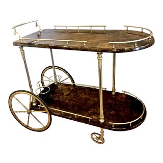 Aldo Tura Lacquered Goat Skin/Parchment Bar Cart For Sale