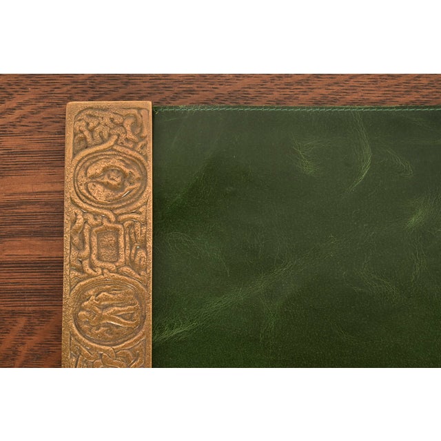 Tiffany Studios New York Zodiac Bronze Doré Blotter Ends With Leather Desk Blotter For Sale In South Bend - Image 6 of 14