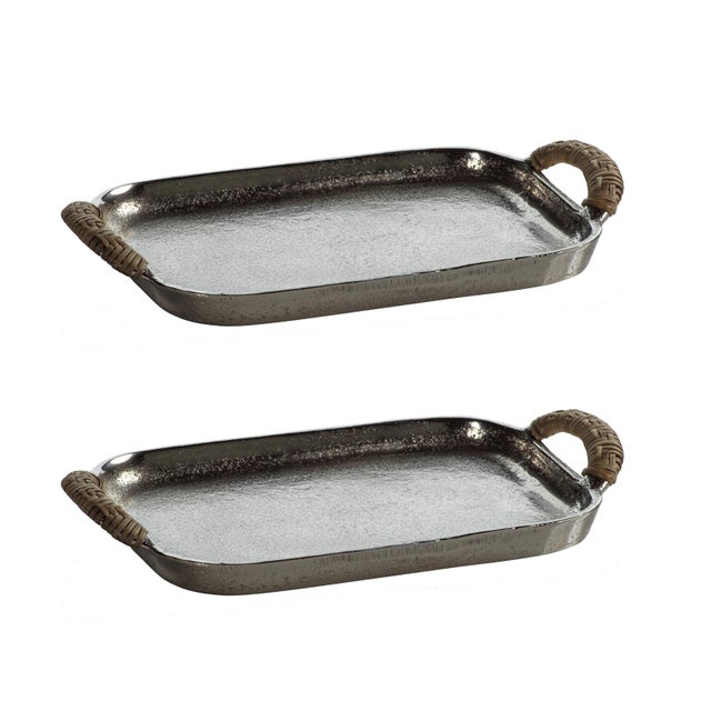 Praslin Raw Aluminum Trays, Set of 2 For Sale - Image 4 of 4