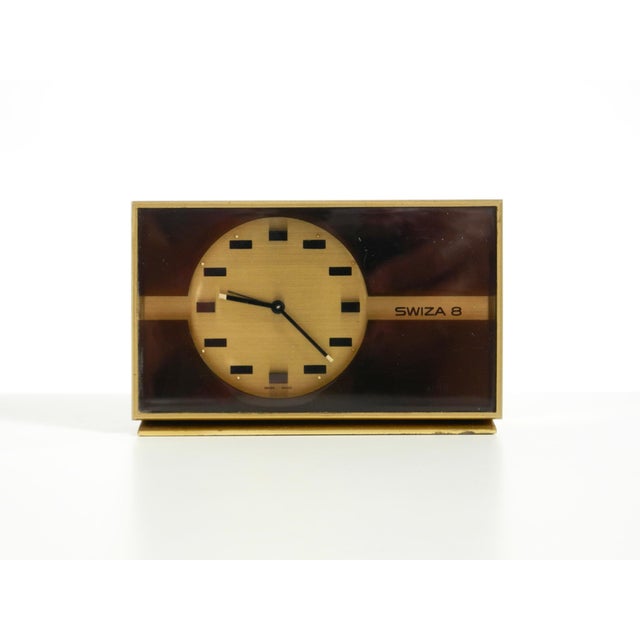 Small and Mechanical Swiza 8 Table Clock in Brass with an 8-Day Movement, 1960s For Sale - Image 15 of 15