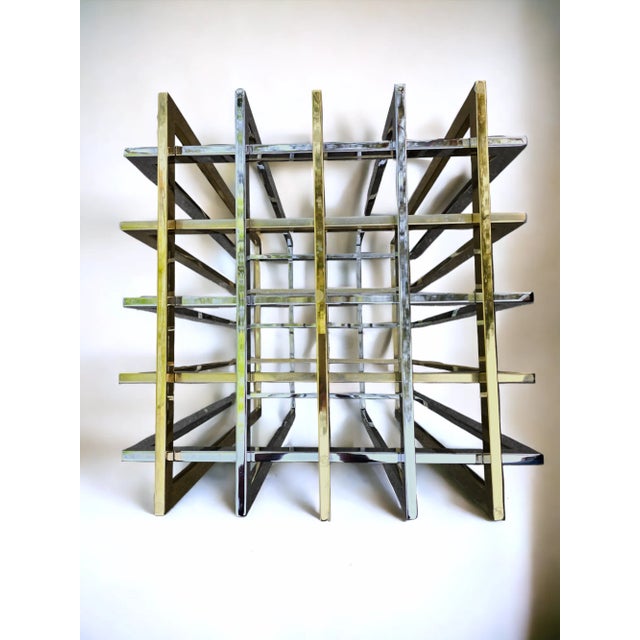 French dining table attributed to Pierre Cardin, 1970s. Polished brass bi-color metal base with a rare dodecagon glass...