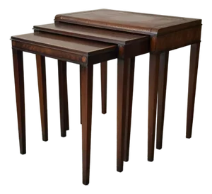 Federal Style Leather Top Nesting Tables in Mahogany With Marquetry by Weiman, Set of 3