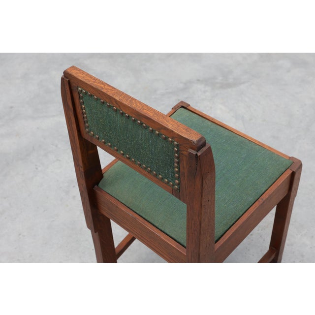 Belgian Modernist Art Deco Oak Side Chair with Green Upholstery, 1920s For Sale - Image 9 of 13