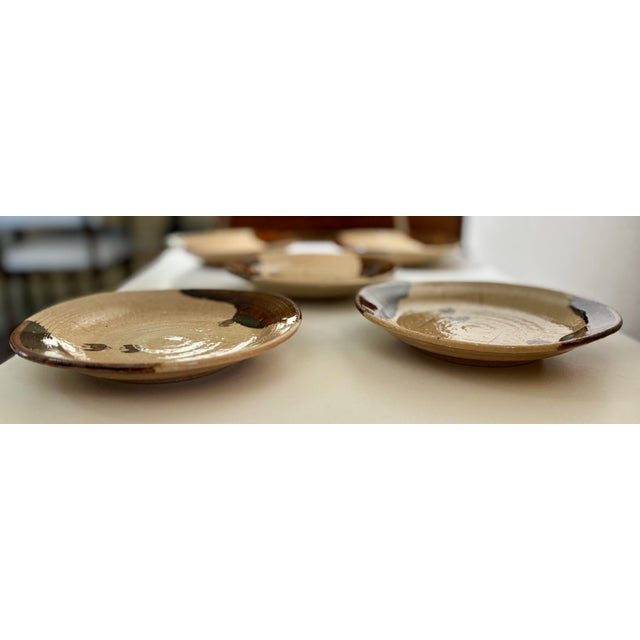 Late 20th Century Japanese Studio Pottery Plates With Bird Motif – Hand-Stamped Stoneware, Wabi-Sabi Minimalist - Set of 5 For Sale - Image 4 of 4