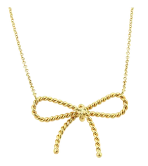 Tiffany & Co. Twisted Cable Wire 18k Yellow Gold Bow Pendant Necklace