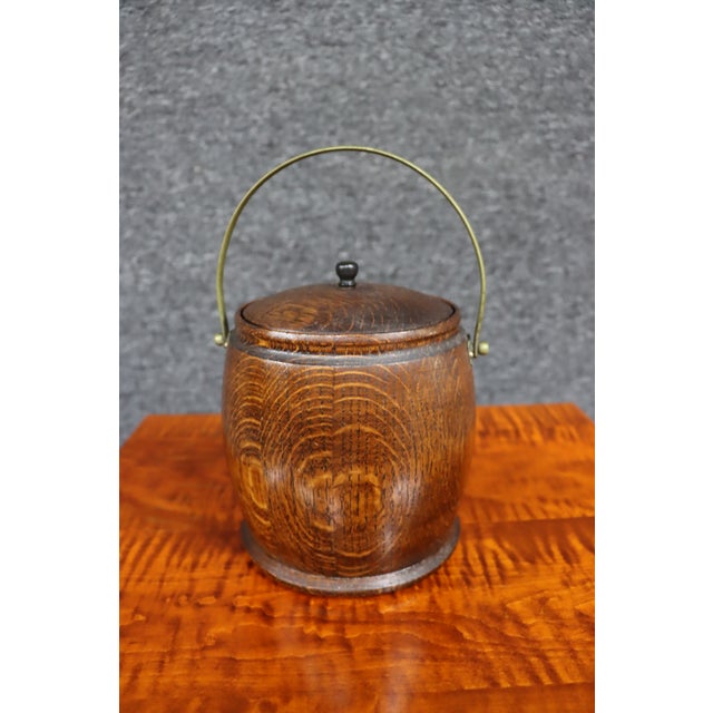 English Antique English Oak Biscuit Barrel With Porcelain Liner For Sale - Image 3 of 10