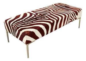 Mid-Century Modern Zebra Hide Ottoman / Coffee Table With Brushed Bronze Legs