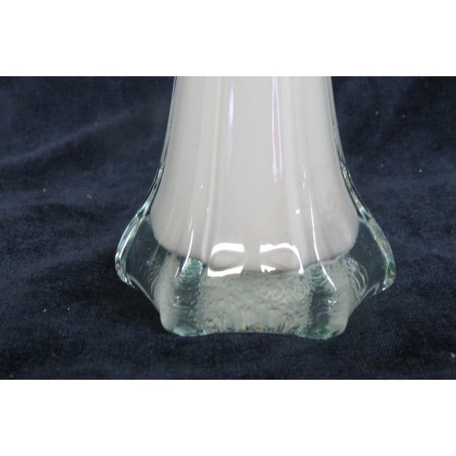 Eiffel Tower Vase White Glass With Slim Tapered Neck and Clear Footed Base 4828b For Sale In Miami - Image 6 of 18