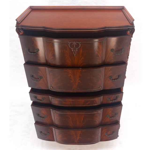 Chinese Tall Carved Mahogany Chinese Chippendale Style Bow Front High Chest Dresser For Sale - Image 3 of 18