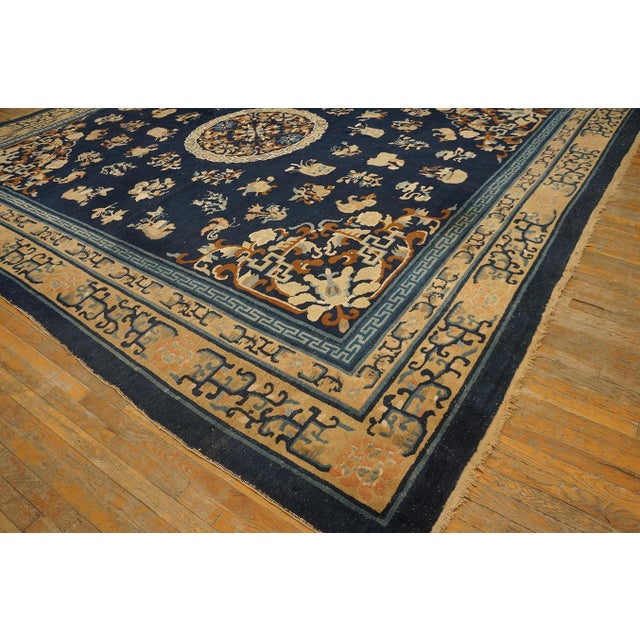 Traditional Floral-Medallion Design in a Navy Background Color Antique Chinese Peking Rug For Sale - Image 11 of 12
