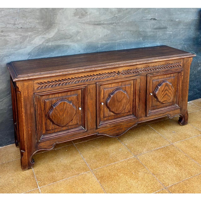Spanish Renaissance Revival Oak Sideboard with Three Doors, 1930s For Sale - Image 6 of 12