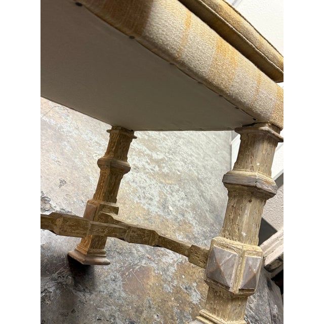French Country Louis XIII Style Plaid Upholstered Bench For Sale - Image 11 of 12