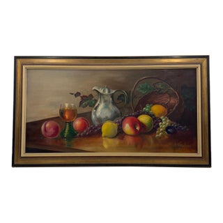 Vintage Erich Schürer German (1910–1998) Original Oil Painting Fruit Still Life For Sale
