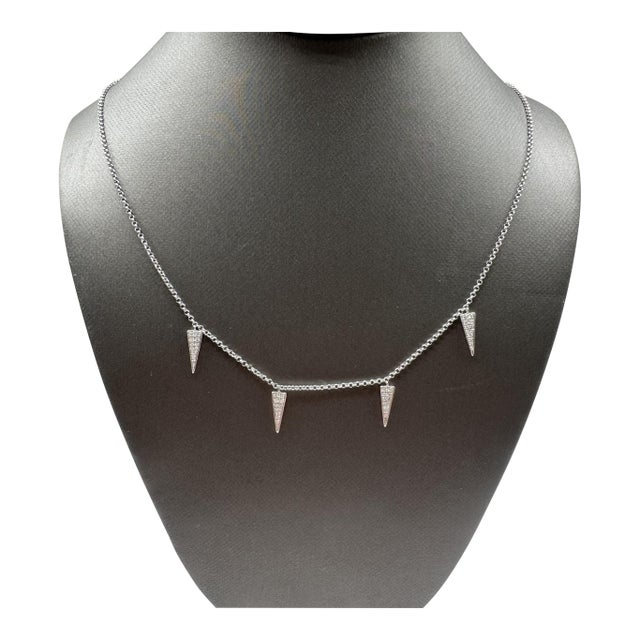 Diamond Dangle Charm Necklace in 18kt White Gold – 0.15ctw, Adjustable For Sale