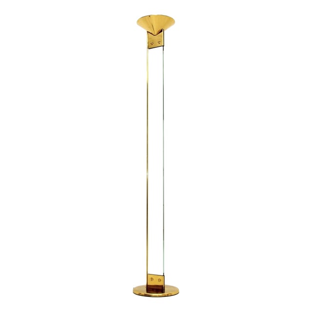 Vintage Italian Brass and Glass Floor Lamp attributed to Max Baguara for Lamperti, 1970 For Sale