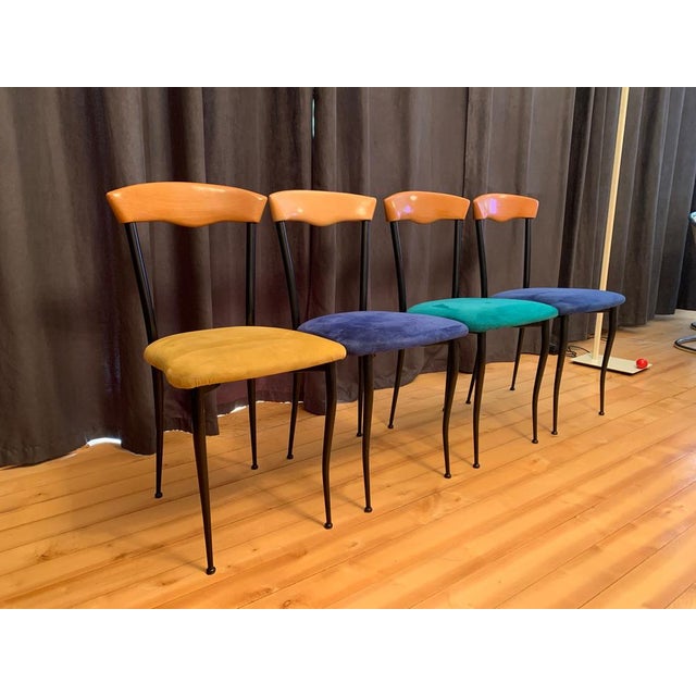 Italian Chairs in Alcantara, 1980s, Set of 4 For Sale - Image 4 of 14