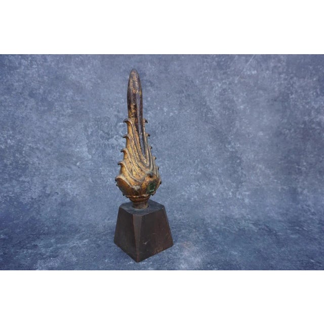Asian Antique Gilt Bronze Buddhist Temple Figure: Enlightened Flame Finial - Siraspata Sculpture For Sale - Image 3 of 7