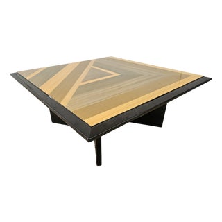 Vintage Lacquered Wood Coffee Table with Geometric Depictions, 1970s For Sale