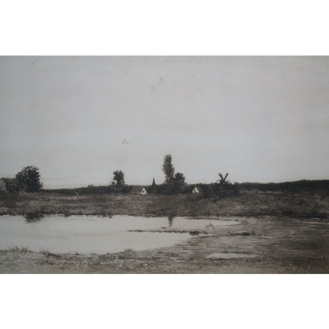 Black Antique Edward Loyal Field Signed Farmhouse Pond Windmill Landscape Etching 29" For Sale - Image 8 of 14