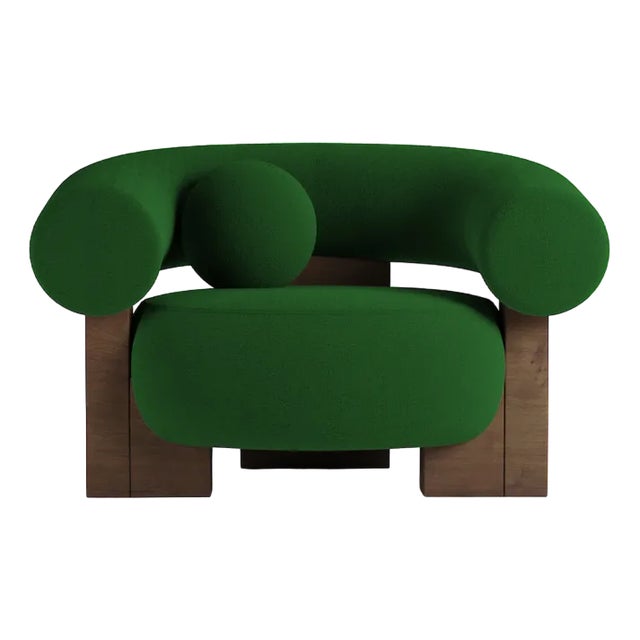 Cassete Armchair Boucle Green and Smoked Oak by Alter Ego for Collector For Sale