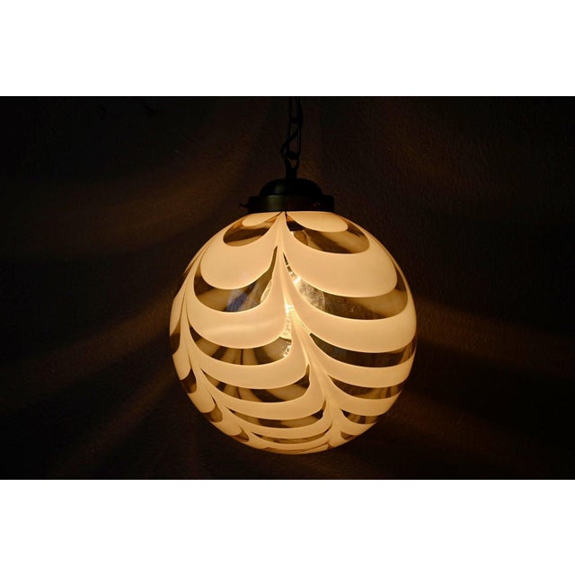 Marbled Blown Murano Glass Globe Pendant Light with Brass Accents, 1970s For Sale - Image 3 of 12